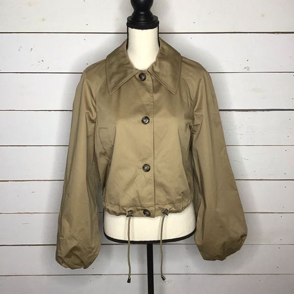 New INC Drawstring Bomber Jacket Cropped Doe Tan - Picture 1 of 9